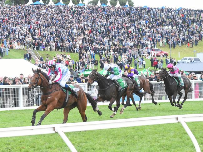 Rockstar Ronnie (IRE) ridden by Chris McCarthy wins the Brandt Grand Annual Steeplechase at Warrnambool Racecourse on May 04, 2023 in Warrnambool, Australia. (Photo by Reg Ryan/Racing Photos via Getty Images)