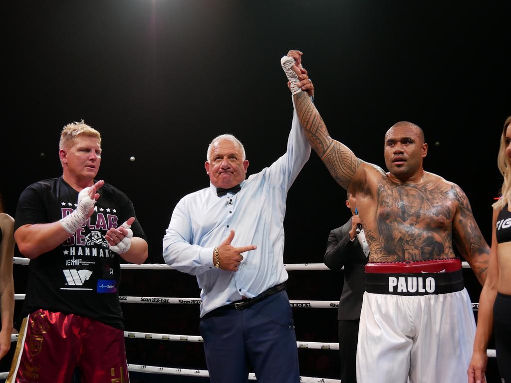 Junior Paulo def Ben Hannant by first-round TKO at the Battle of the Reef fight night at the Townsville Entertainment and Convention centre, October 7 2023. Picture: Blair Jackson.