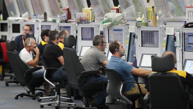 Air traffic controllers in the main control room at Brisbane. Picture: Lyndon Mechielsen