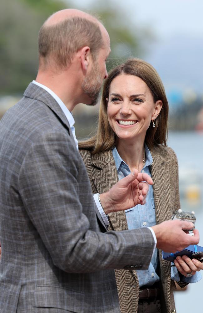 Prince William, Prince of Wales, known as the Duke of Rothesay and Catherine, Princess of Wales, known as the Duchess of Rothesay when in Scotland, share a joke. Picture: Chris Jackson/Getty Images