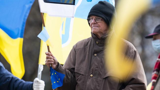 CANBERRA, AUSTRALIA, NewsWire Photos. JUNE 24, 2023: Protestors from the Friends of Ukraine group outside the Russian Embassy in Canberra. Picture: NCA NewsWire / Martin Ollman