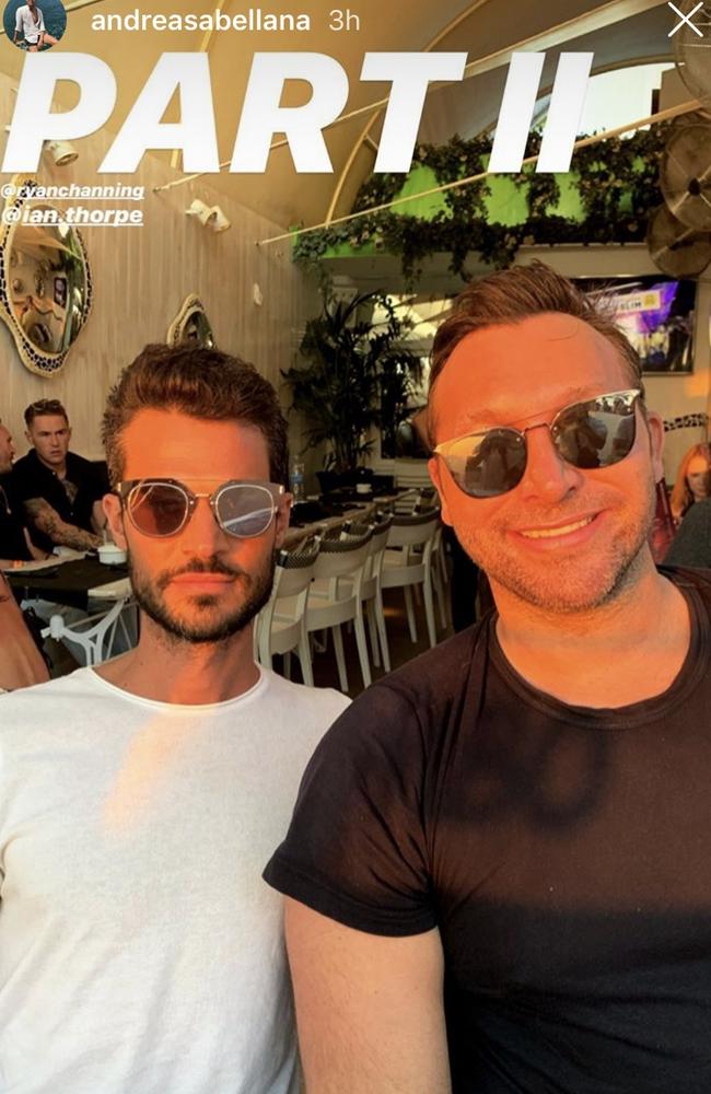 Ian Thorpe and Ryan Channing in an Instagram video posted by a friend while on holiday together in Ibiza.