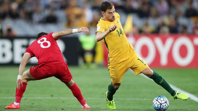 SA-born playmaker James Troisi, in action during a World Cup qualifier against Syria in 2017, has earned 37 Socceroos caps. Picture: Matt King/Getty Images