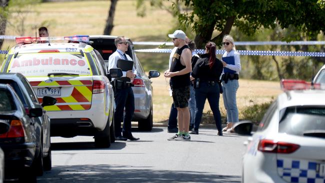 Police at the scene of a shooting in Yarraville. Picture: Andrew Henshaw