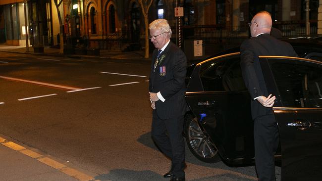 Governor of Queensland, Paul de Jersey AC arrives to the Anzac Day Wreath Laying Ceremony at The Shrine of Remembrance in Brisbane, Saturday, April 25, 2019. Anzac Day is a national day of remembrance to commemorate the service and sacrifice of Australian and New Zealand service men and women. Due to COVID-19 restrictions marches and commemorative services have been banned for the first time in more than a century. (AAP Image/Jono Searle) NO ARCHIVING