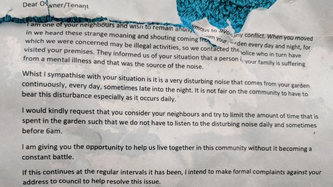 The letter to Ms Quinn from an anonymous neighbour.