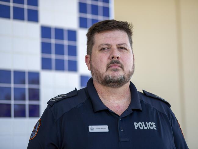 NT Police member of 17 years, Major Crash Unit Detective Senior Sergeant Corey Borton has been investigating crashes on Territory roads for the past three years. Picture: Floss Adams.