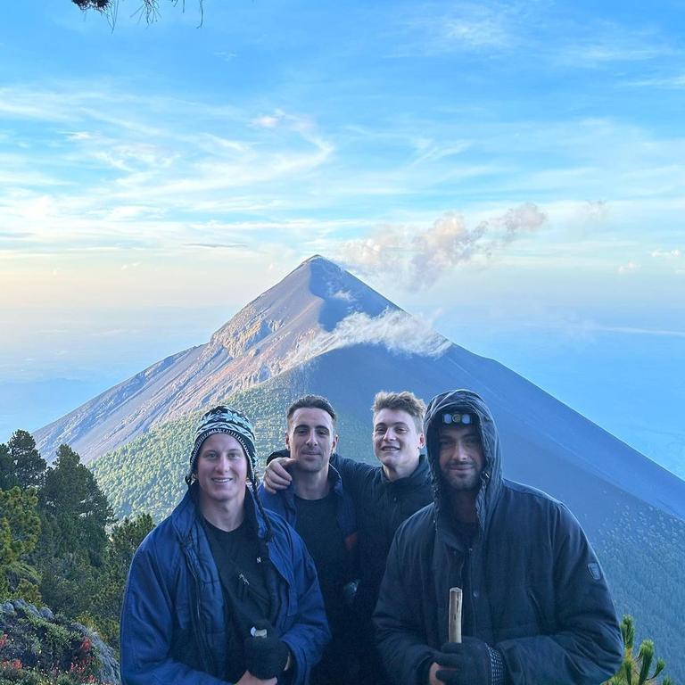 Penrith Panthers utility Jaeman Salmon (right) at the Acatenango and Fuego volcano in Guatemala. Picture: Instagram