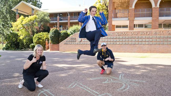 RUNNING UP DONATIONS: Celebrating the success of the first Toowoomba Grammar School and Rio’s Legacy isolation marathon are (from left) Toowoomba Hospital Foundation CEO Alison Kennedy, Toowoomba Grammar School student Ben Anderson and event organiser and teacher Ryan Fowler.