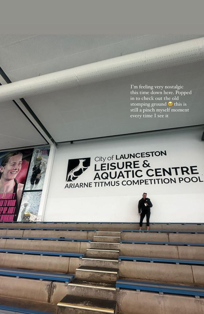 Ariarne Titmus visits Tasmania. Returning to the Launceston Aquatic Centre where a pool has been renamed to honour her. Picture Instagram