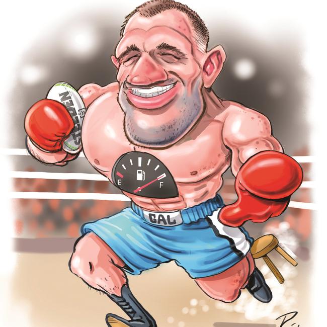 Paul Gallen has the engine to match it with Mark Hunt. Artwork: Boo Bailey