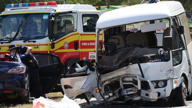 A bus and car collided at Mundoolun on Sunday. Picture: Peter Wallis.