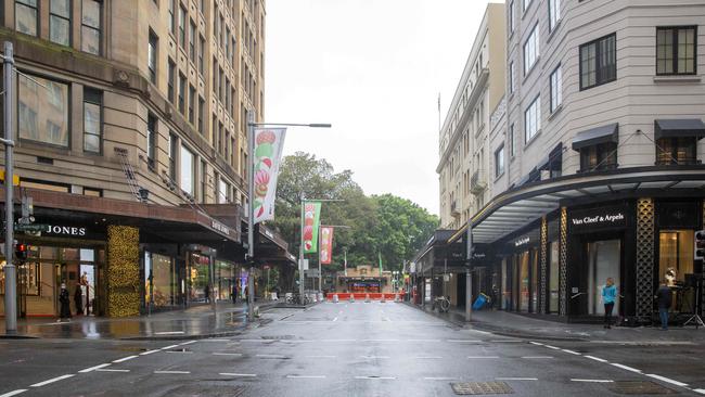 Market Street in Sydney was nearly empty on Boxing Day morning. Picture: NCA NewsWire/Jenny Evans