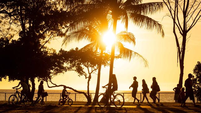 Nightcliff foreshore is becoming increasingly busy again with families and groups exercising on bikes, scooters and walks despite the coronavirus pandemic. Picture: Che Chorley