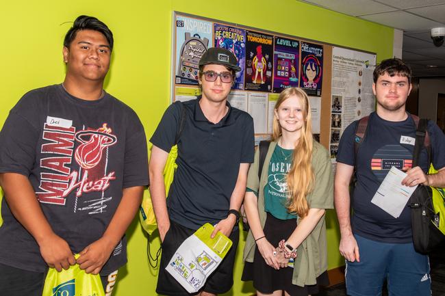Andres Mariano from Mackay State High School, Thomas Lowth Pioneer State High School, Sage Curran From Mackay Christian College and Riley Helsham from St Patrick's College experience a day in the life of a uni student at CQUniversity's Mackay Uni Experience. Picture: Michaela Harlow
