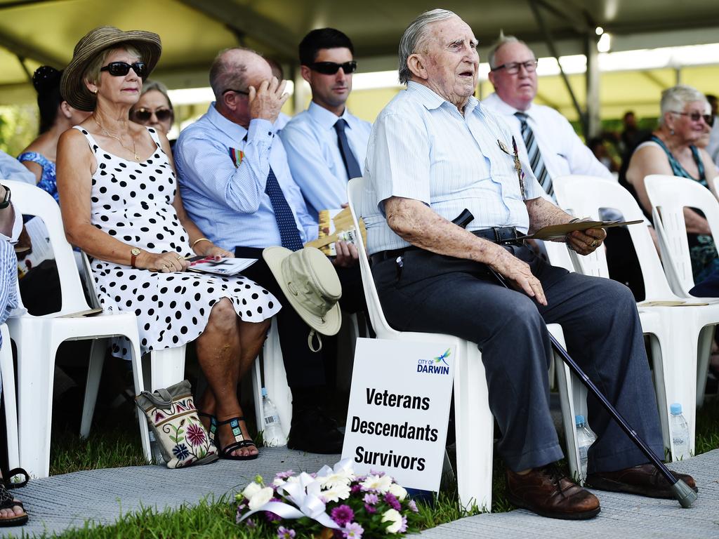 Veteran Basil Stahl, 96, waits for the ceremony to start during the 77th Anniversary of the Bombing of Darwin on Tuesday, February 19, 2019. Picture: KERI MEGELUS