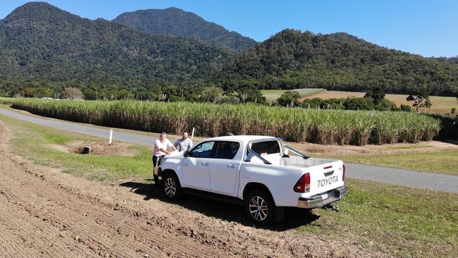 Robert Wheeler from Cardno and Ben Johnston from the Property Shop at Cooper Rd in Mount Peter where potential 1500-lot residential estate is to be built. PICTURE: STEWART McLEAN