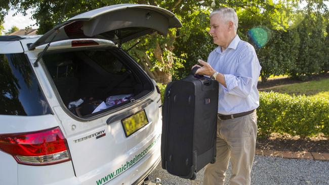 Michael McCormack prepares to leave home ahead of this morning’s partyroom meeting. Picture: Sean Davey