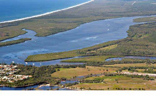 An aerial view of the Pumicestone Passage