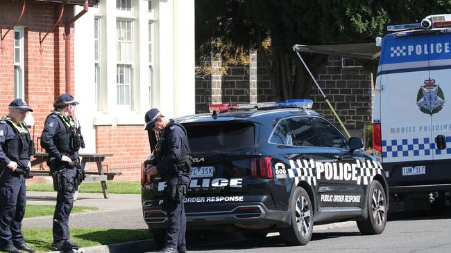 Police activity around Malone St on Saturday. Picture: Mark Wilson