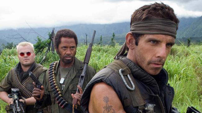 Jack Black, Robert Downey Jnr and Ben Stiller in Tropic Thunder.