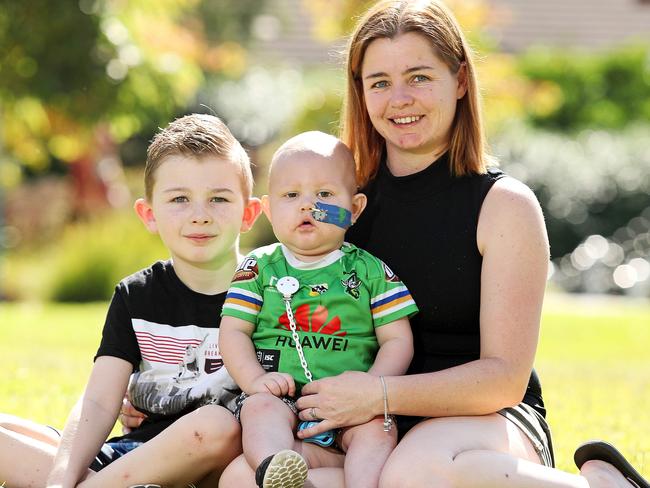 Little Logan Delaney, 20-months is reliant on the radioisotope as he battles neuroblastoma. Logan is pictured here with mum Rose Drayton and big brother Jake, 7. Picture: Tim Hunter