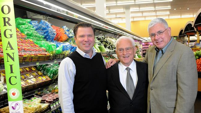 Hinson in 2014 when he was the general manager of SA/NT Metcash Food and Grocery, with director of the ChapleyGroup John Chapley and IGA chief executive Mark Batenic at the IGA Norwood Foodland. Picture: Keryn Stevens