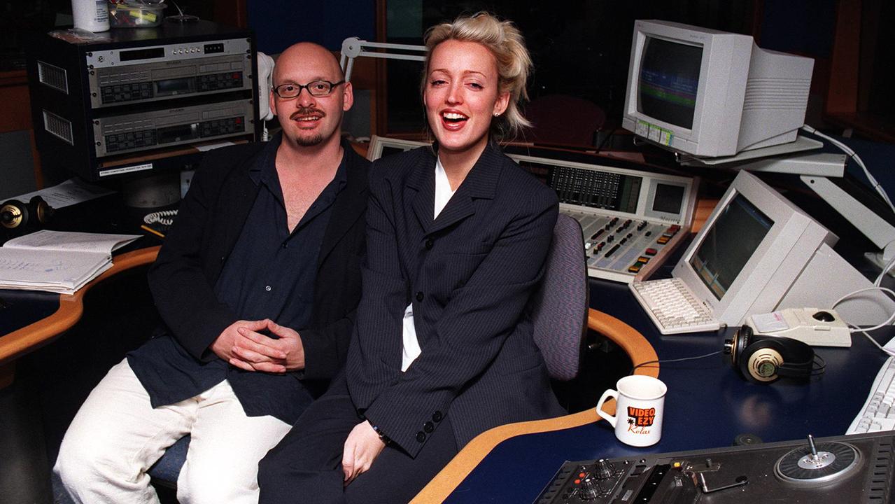 Ugly Phil O'Neil with Jackie O in the studio at 2Day FM in 1998.