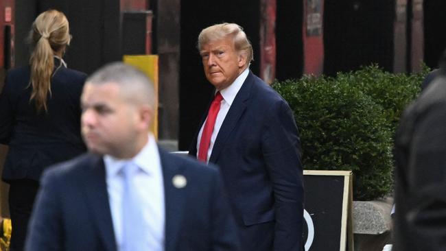 Donald Trump arrives at Trump Tower in New York on Monday. Picture: AFP