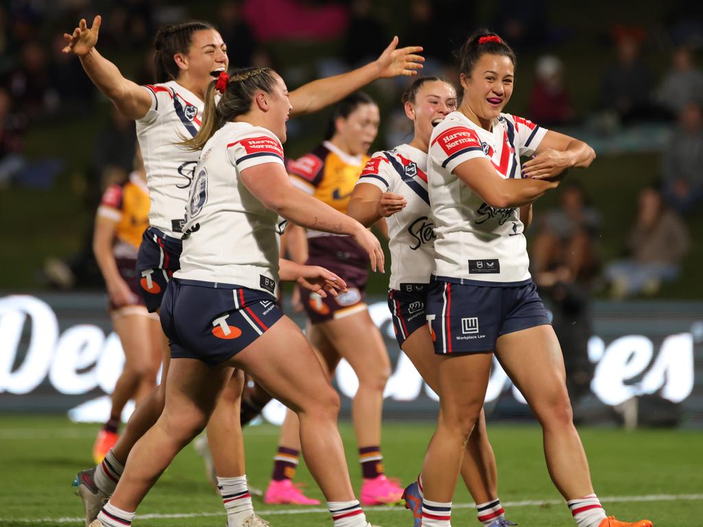 Corban Baxter celebrates a try for the Roosters. Picture: NRL Imagery