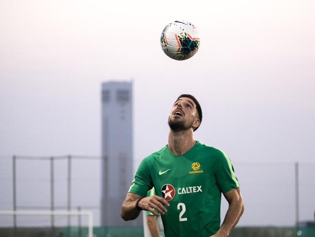 Socceroos defender Milos Degenek trains with the team in Dubai. Picture: Tristan Furney/Supplied