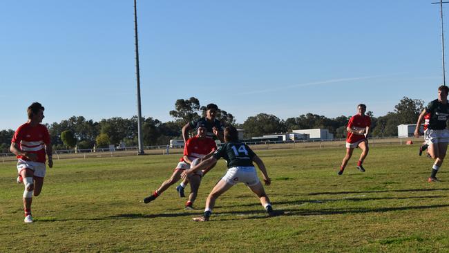 Spectators cheer on as they watch the B Grade St George vs Condamine match at the Roma Rugby Races at Bassett Park. Picture: Chloe Cufflin.