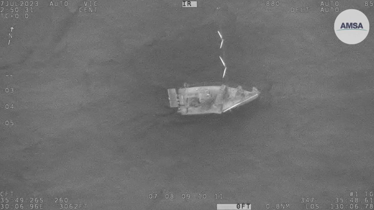 Aerial image of Solo sailor stuck in severe weather conditions off Great Australian Bight. Picture: Australian Maritime Safety Authority