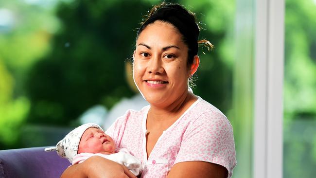 Tita Kelemete gave birth to Lucy Luta Self at Townsville University Hospital on Mother’s Day. Picture: Alix Sweeney