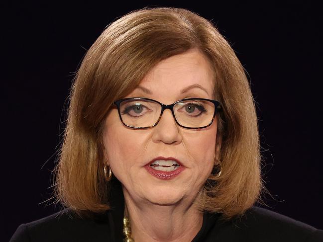 Debate moderator Washington Bureau Chief for USA Today Susan Page speaks during the first vice presidential debate in Kingsbury Hall of the University of Utah October 7, 2020 in Salt Lake City, Utah. (Photo by Justin Sullivan / POOL / AFP)