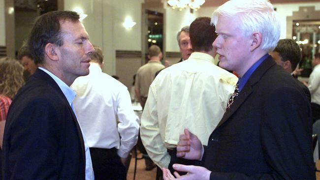 A young Gareth Ward chats with then Federal Workplace Relations Minister Tony Abbott in 2001. Picture: Graham Crouch