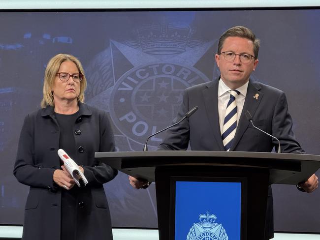 Premier Jacinta Allan and Minister for Police Anthony Carbines. Picture: Anthony Lucas