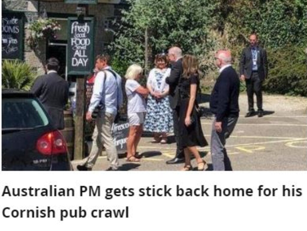 British news websites have noticed the fury in Australia from the PM's pub trips. Picture: Cornwall Live