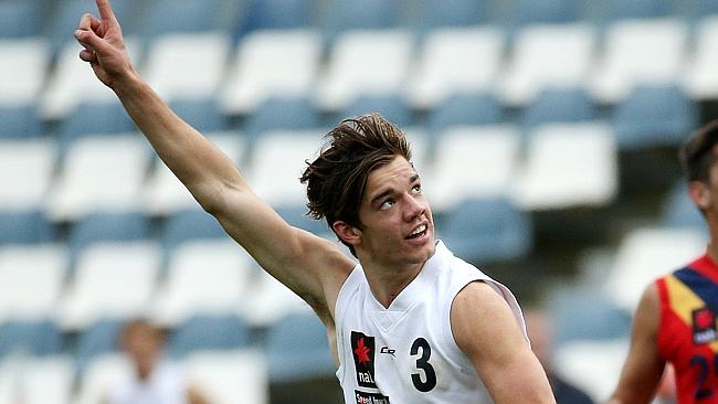 Jy Simpkin broke his leg while playing for Scotch College. Picture: Colleen Petch.