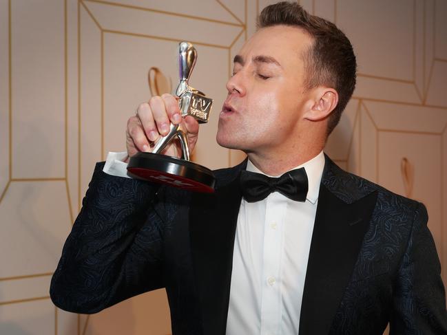 Grant Denyer with the 2018 Logie trophy. Picture: Nigel Hallett