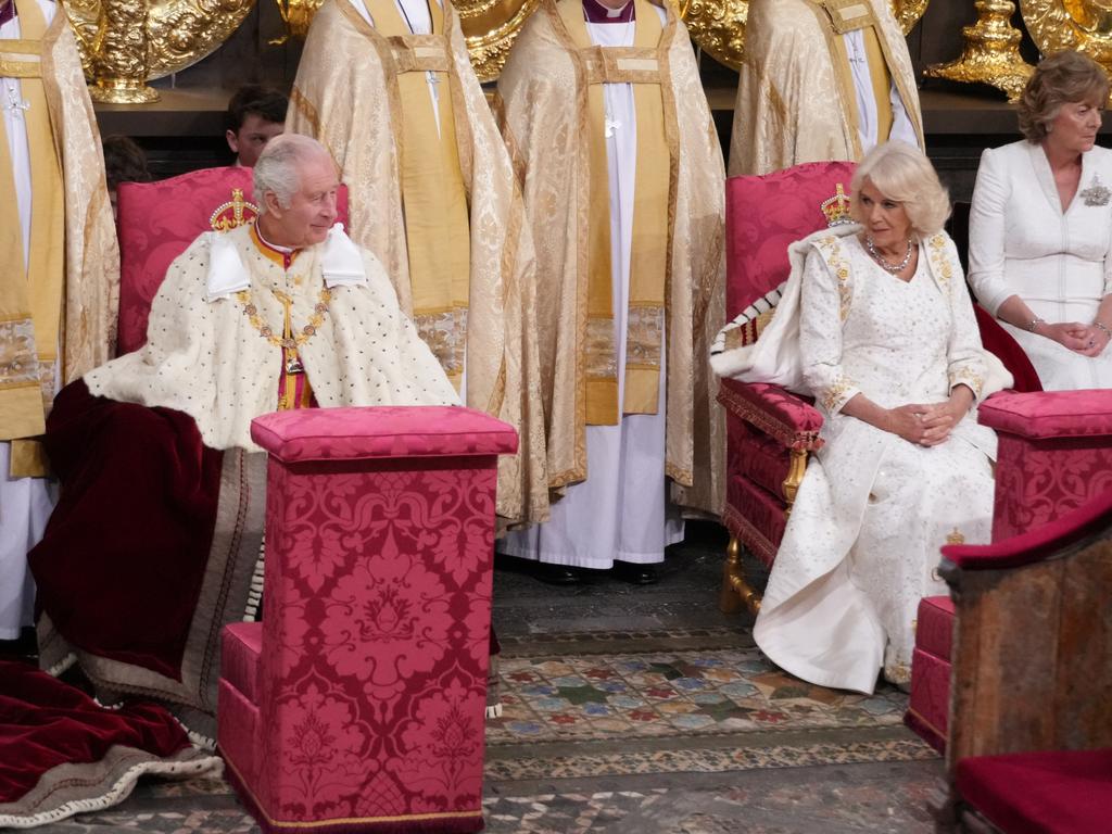 King Charles and Camilla during the coronation ceremony. Picture: Victoria Jones - WPA Pool/Getty Images