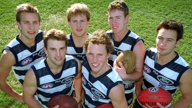 20/06/2002. Geelong Recruits. (Clockwise from top left) Charlie Gardiner, Gary Ablett Jr, Steve Johnson, James Bartel (Jimmy Bartel), David Johnson and James Kelly.