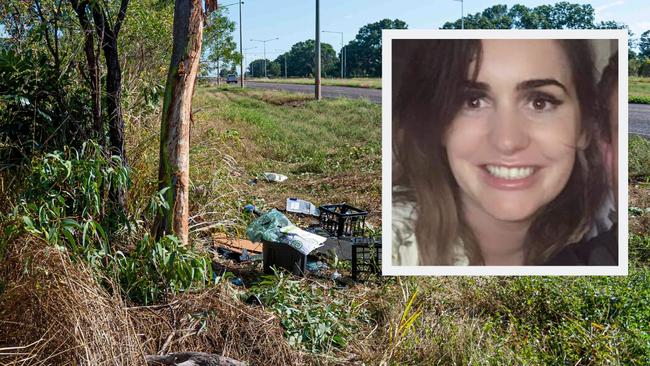 The scene of the fatal single-vehicle accident on the Stuart Highway in which Rosanna Neff (inset) was killed.