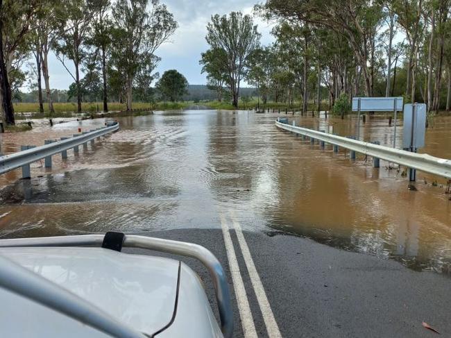 Kingaroy Barkers Creek Road Tuesday morning at Lees Bridge Picture: South Burnett Flood Watch.