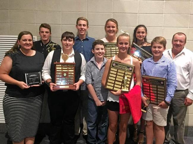 Dalby Dolphins members Sarah Hemmings, Mitchell Hemmings, John Shorter, Pat Boland, Charlie Boland, Claudia Nothdurft, Jessika Bliesner, Lachlan Hemmings and coach Brian Shorter.