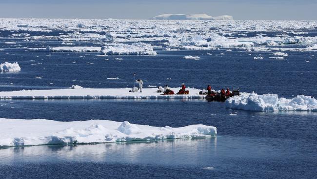 Professor Delphine Lannuzel and team doing sea ice field work in Antarctica. Picture: Supplied