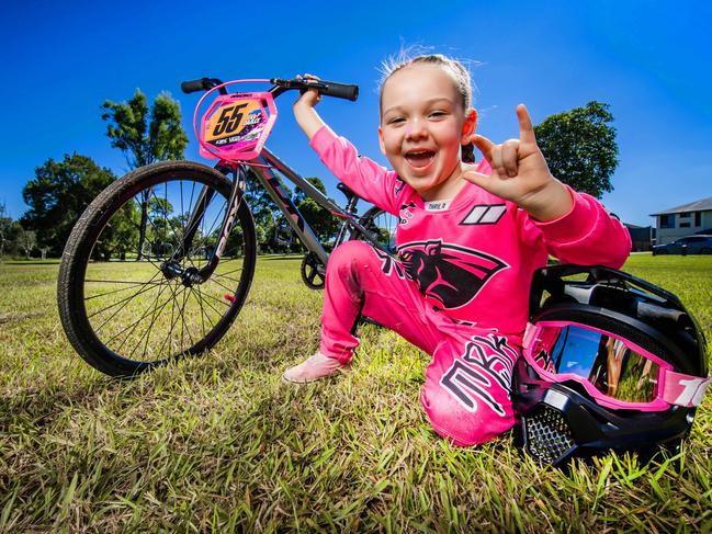 ** Correct NAME/ please check story ** Karen-Rose Dailly, 4 who is Queenslands under-5 BMX champion.Picture: Nigel Hallett