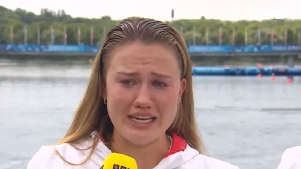 The Olympics champ gave an emotional interview to the BBC after the race. Picture: BBC