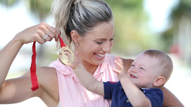 Australian netball champ Laura Geitz is getting back to competitive sport after devoting time to raising son Barney.