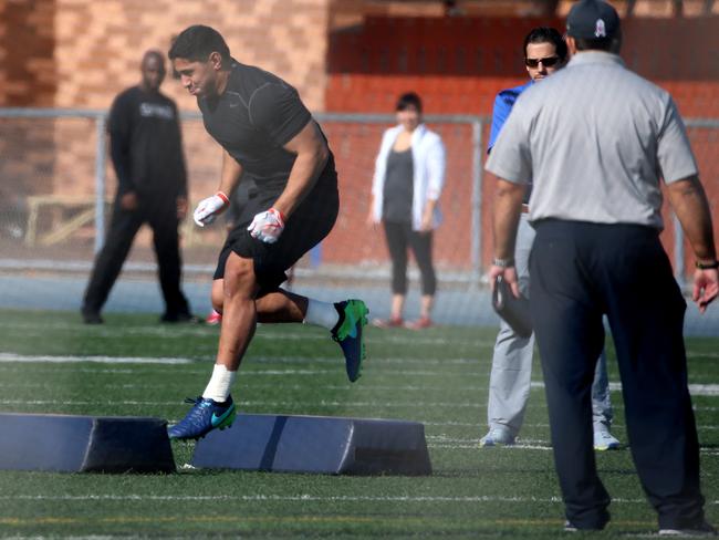 Jason Taumalolo put through exercises in front of NFL team scouts. Pic Nathan Edwards